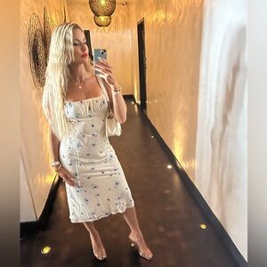 Floral White Dress with Blue flowers